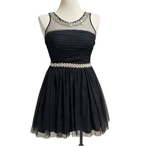 Way-in Women's Black Embellished Mesh Tulle Fit & Flare Party Dress Size 7